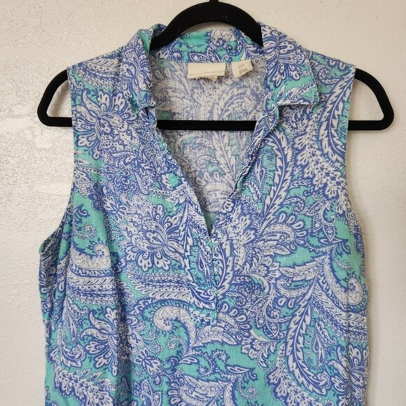 Cynthia Rowley Linen Dress US 8 Blue Paisley Print Sleeveless Pockets Summery - Picture 4 of 9